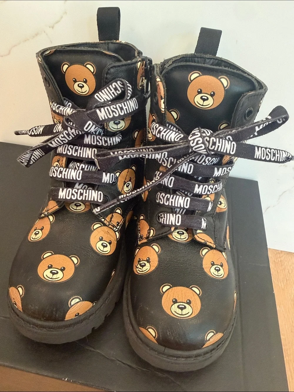 Moschino Black Teddy Face Lace-Up Boots